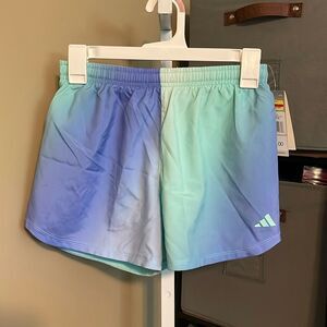 NWT Girls Adidas Ombré 4” Shorts Sz Large 14 Blue Green
